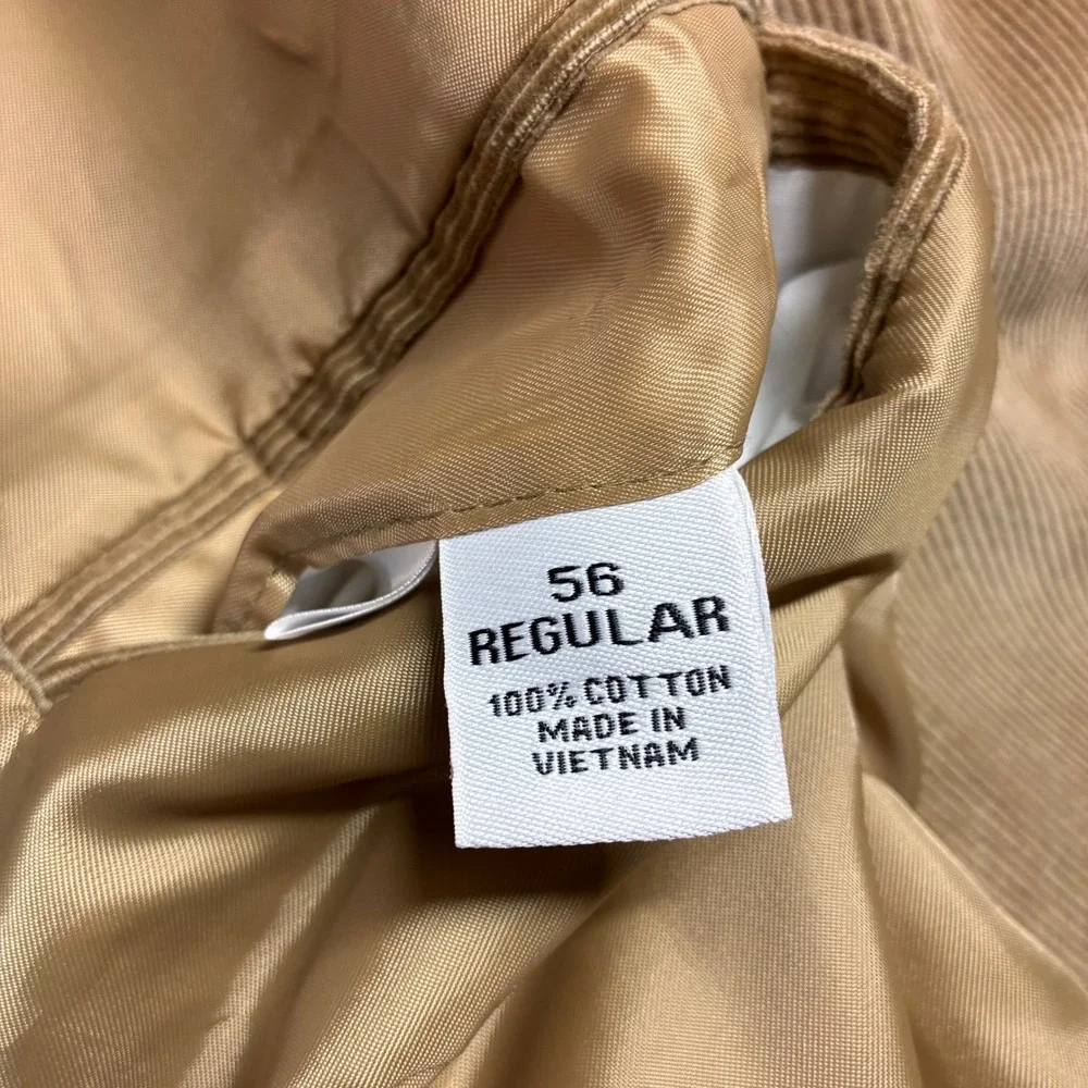Joseph & Feiss Men 56R Tan Corduroy Sport Coat Blazer Jacket 2 Button Cotton